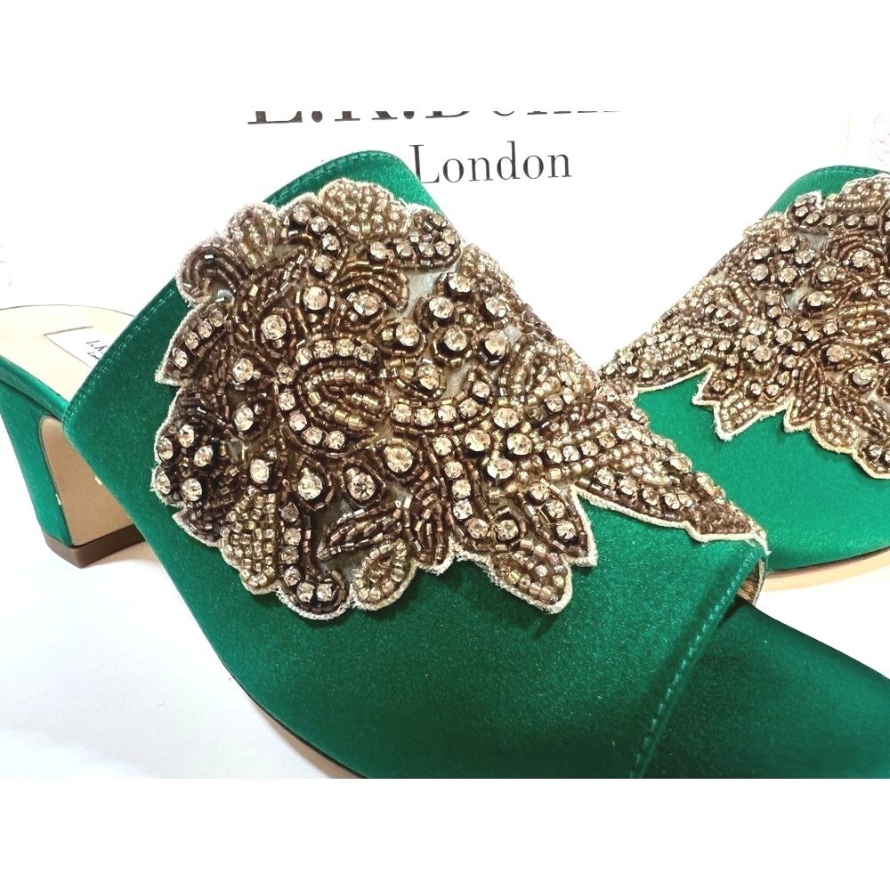 Green Satin Mules Shoes Embellished Detailing US 6.5 / 7 EU 37 Spain Prom Easter - Picture 2 of 8